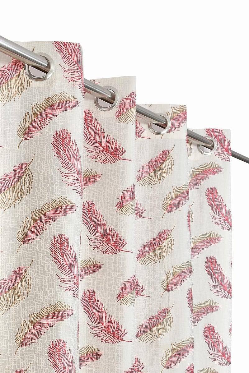 Yarnis Yarnis Feather Printed LightFiltering Curtains 6 Feet Long Set of 3 for Window Living Room Baby Pink Parda Washable - Image 2