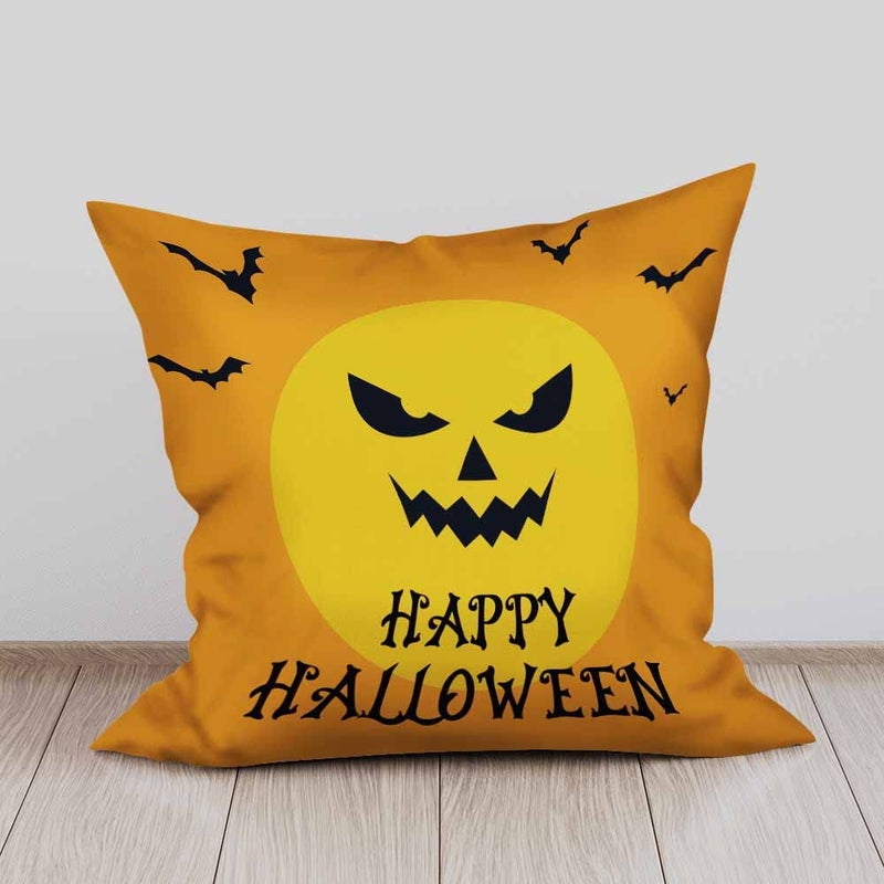 Beabes Beabes Throw Pillow Covers Happy Halloween Smile Pumkins Face and Bats Decor Square Cushion Pillows Cover 18X18 Inch for Men Women for Couch Bedroom Sofa Pack of 2  - Image 3