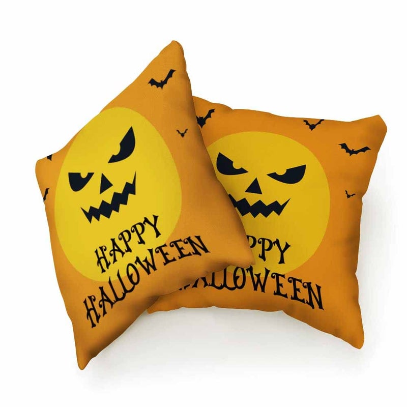 Beabes Beabes Throw Pillow Covers Happy Halloween Smile Pumkins Face and Bats Decor Square Cushion Pillows Cover 18X18 Inch for Men Women for Couch Bedroom Sofa Pack of 2  - Image 2