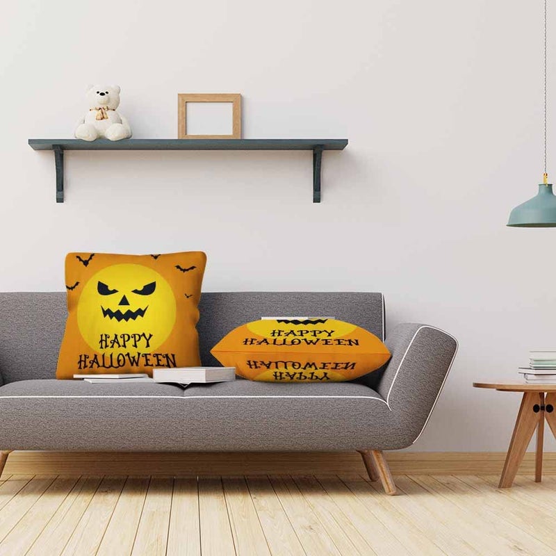 Beabes Beabes Throw Pillow Covers Happy Halloween Smile Pumkins Face and Bats Decor Square Cushion Pillows Cover 18X18 Inch for Men Women for Couch Bedroom Sofa Pack of 2  - Image 5