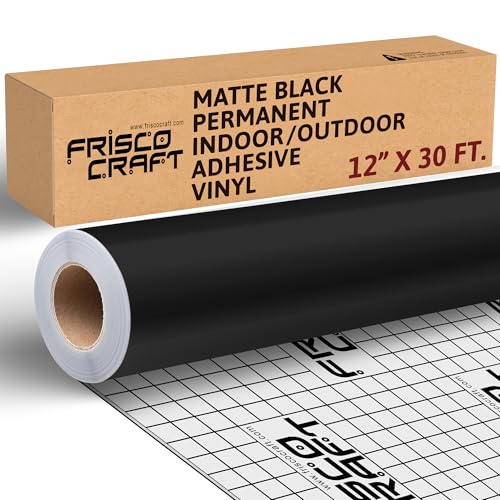 Frisco Craft Permanent Vinyl – Matte Black Adhesive Roll, Waterproof & Weather-Resistant, Siliconized Backing, Compatible with Cricut & Silhouette, Outdoor, Decals, Heavy Duty Vinyl (12"" x 30ft) - Image 1