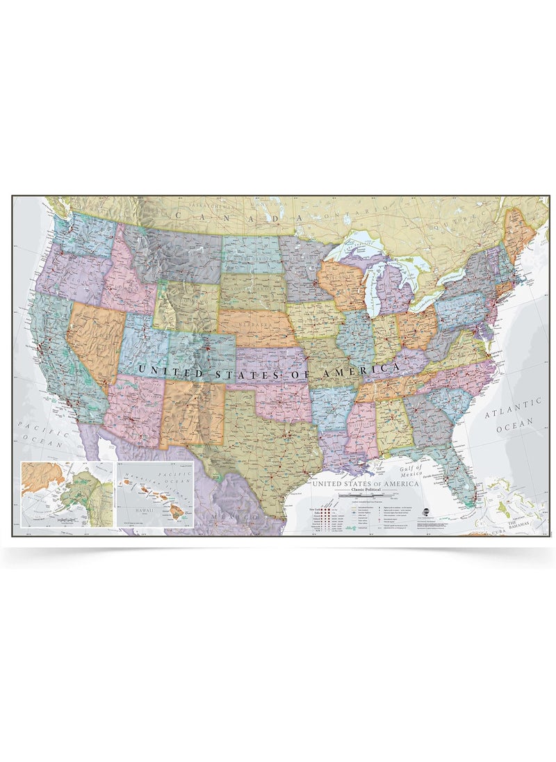 Maps International Maps International Classic USA Wall Map - Map of The USA Poster - Front Lamination – 24 x 36  - Image 1