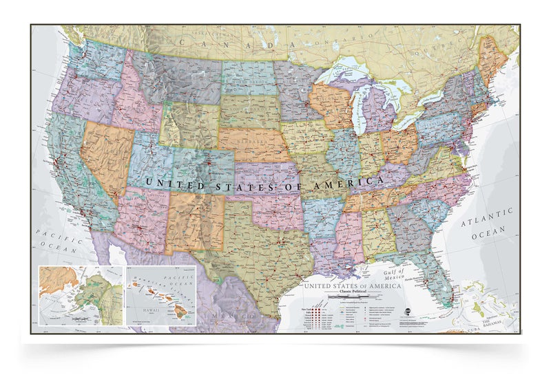 Maps International Classic USA Wall Map - Map of The USA Poster - Front Lamination â€“ 24 x 36 - Image 1