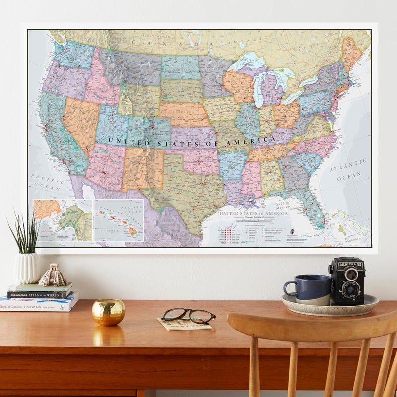 Maps International Classic USA Wall Map - Map of The USA Poster - Front Lamination â€“ 24 x 36 - Image 2