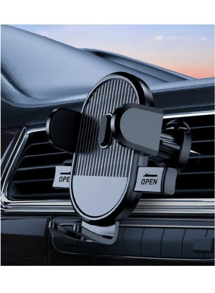 Dark Grey Mobile Holder for Car Air Vent – Adjustable Clip, Auto Lock, Stable Hook, Universal Fit for All Phones – Safe Driving in UAE  - Image 1