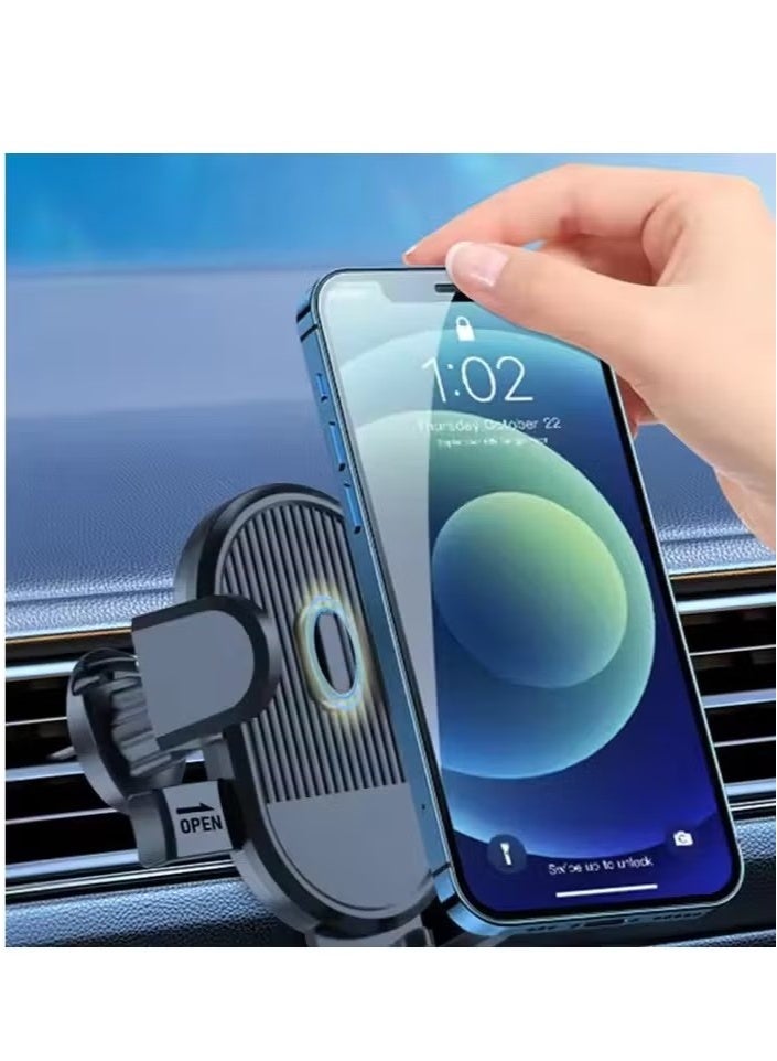 Dark Grey Mobile Holder for Car Air Vent – Adjustable Clip, Auto Lock, Stable Hook, Universal Fit for All Phones – Safe Driving in UAE  - Image 2