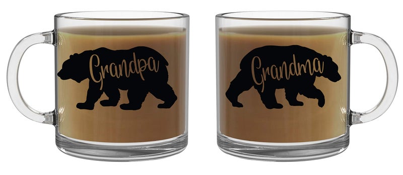 CBTwear Grandma Bear Grandpa Bear Mugs  Grandparents Gift Set  13oz Glass Coffee Mug Couples Sets  Funny His and Her Gifts  Husband and Wife Or Nana and Papa Anniversary Presents