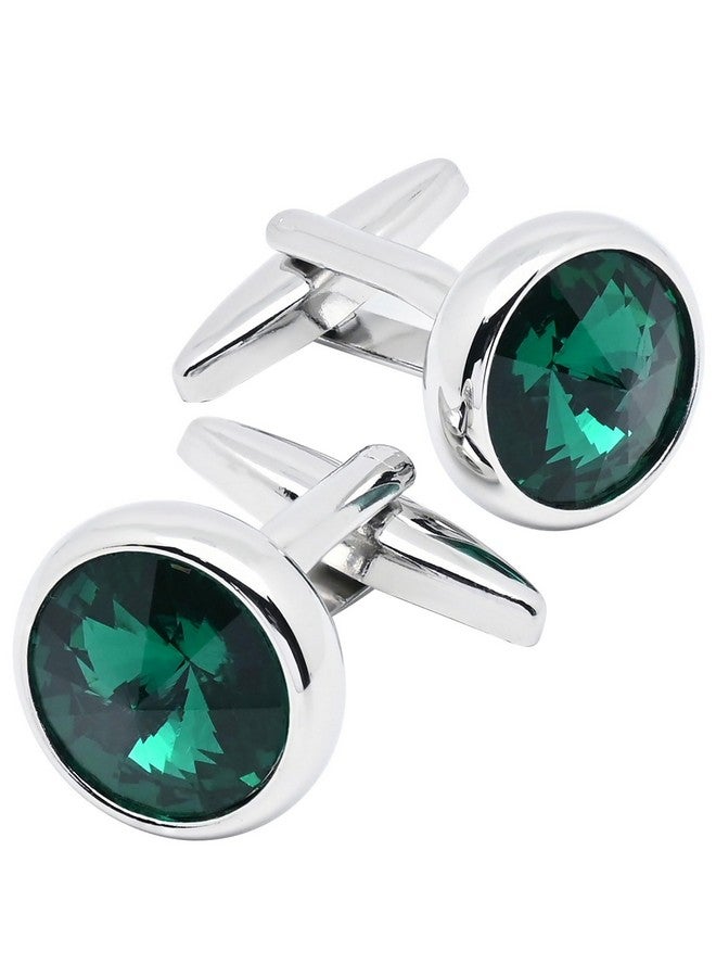 Jonwo Polyhedral Green Crystal Men'S Cufflinks In Gift Case Silver Metal Gemstone Cufflinks For Men Jewelry For Wedding Party Business Birthday Anniversary Dress - Image 1