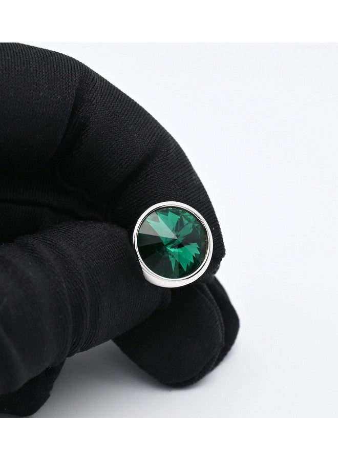 Jonwo Polyhedral Green Crystal Men'S Cufflinks In Gift Case Silver Metal Gemstone Cufflinks For Men Jewelry For Wedding Party Business Birthday Anniversary Dress - Image 2