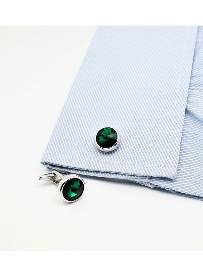 Jonwo Polyhedral Green Crystal Men'S Cufflinks In Gift Case Silver Metal Gemstone Cufflinks For Men Jewelry For Wedding Party Business Birthday Anniversary Dress - Image 4