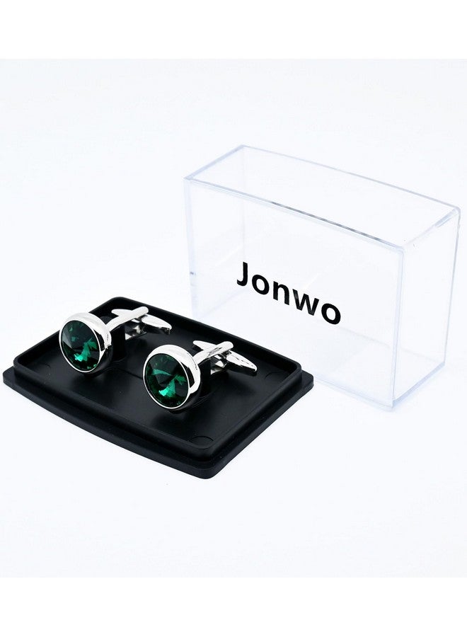 Jonwo Polyhedral Green Crystal Men'S Cufflinks In Gift Case Silver Metal Gemstone Cufflinks For Men Jewelry For Wedding Party Business Birthday Anniversary Dress - Image 3