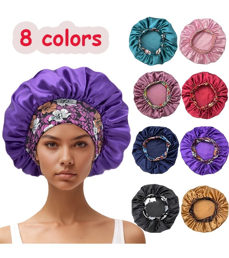 Wide Brim Sleep Cap for Women Large Size Black Curly Straight Hair - Image 1