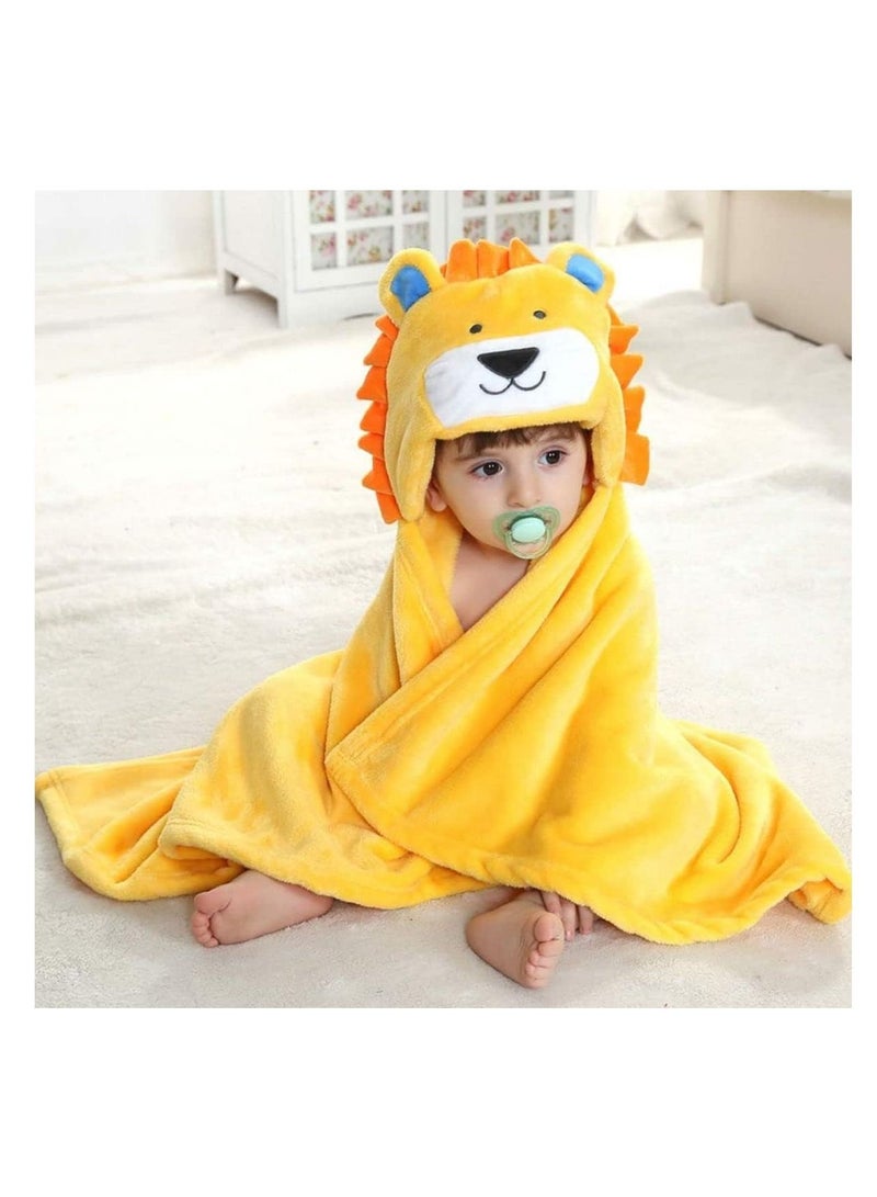 سيوسي Hooded Towels for Kids 3-13 Years, Premium Beach or Bath Towel, Rabbit Design, Ultra Soft, And Extra Large, 100% Cotton Children's Swimming/Bath Towel with Hood Yellow Lion - Image 1