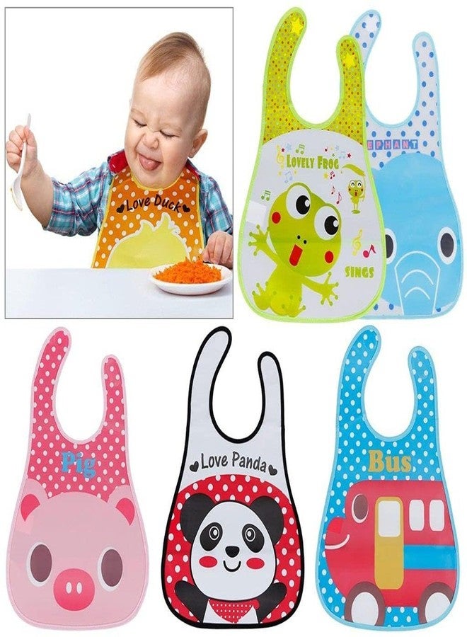 Ess Cubes Enterprise Cartoon Animal Waterproof Reusable Plastic Silicone Baby girl boys Bibs Apron for Lunch Dinner Breakfast Feeding Babies Unisex Children fast dry Mix Color 6+ Months (8) - Image 2