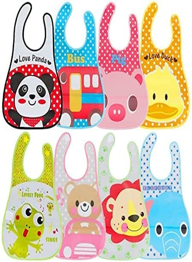 Ess Cubes Enterprise Cartoon Animal Waterproof Reusable Plastic Silicone Baby girl boys Bibs Apron for Lunch Dinner Breakfast Feeding Babies Unisex Children fast dry Mix Color 6+ Months (8) - Image 1