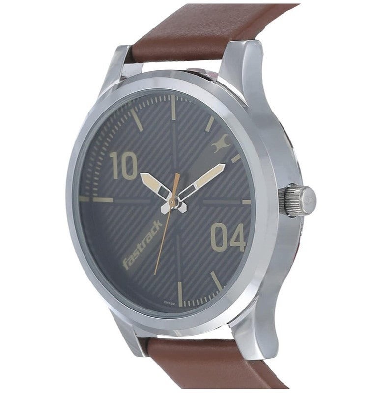 Fastrack Classic Men's Quartz Analog | Textured Striped Black Dial with Genuine Brown Leather Strap | 50m Water Resistance - 38051SL02 - Image 2
