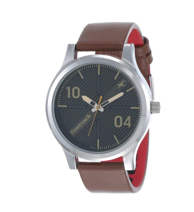 Fastrack Classic Men's Quartz Analog | Textured Striped Black Dial with Genuine Brown Leather Strap | 50m Water Resistance - 38051SL02 - Image 1