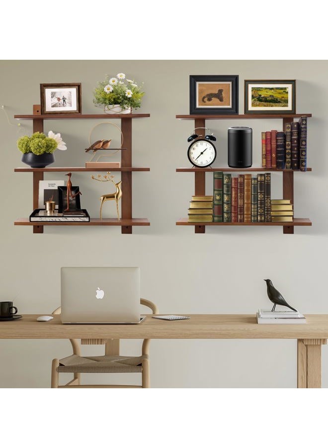 PHOENANCEE 3 Tier Floating Shelves,Long Wall Shelf,Over The Toilet Shelves Bathroom Hanging Display Storage Rustic for Living Room Bedroom Kitchen Office Coffee Bar Decor Decorative,24 Inch,2 Pack (Walnut) - Image 4
