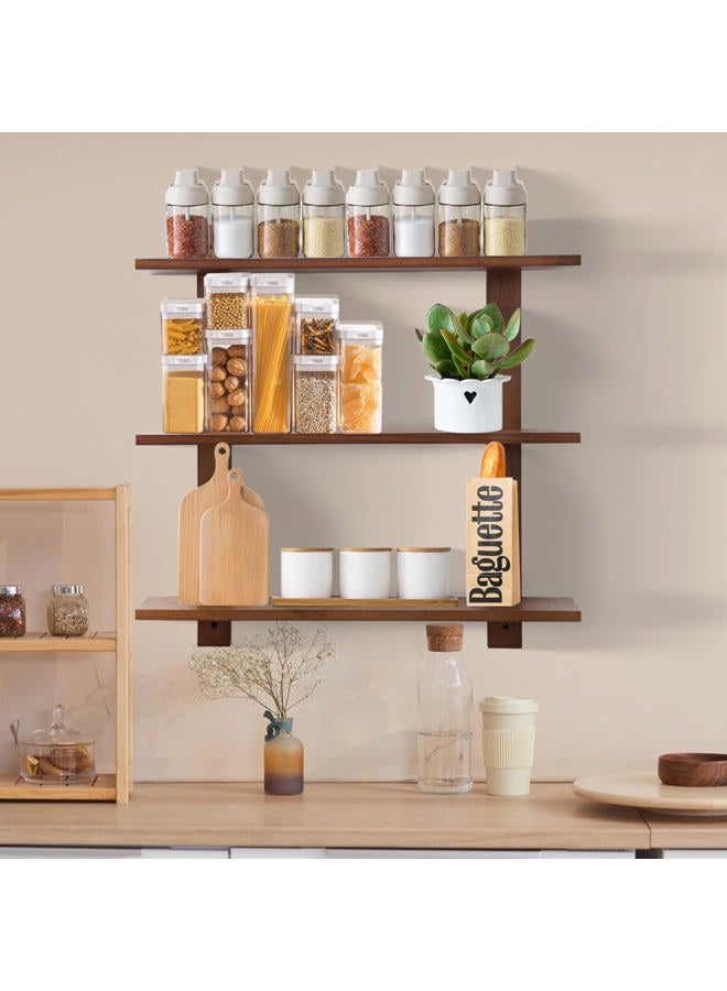 PHOENANCEE 3 Tier Floating Shelves,Long Wall Shelf,Over The Toilet Shelves Bathroom Hanging Display Storage Rustic for Living Room Bedroom Kitchen Office Coffee Bar Decor Decorative,24 Inch,2 Pack (Walnut) - Image 3