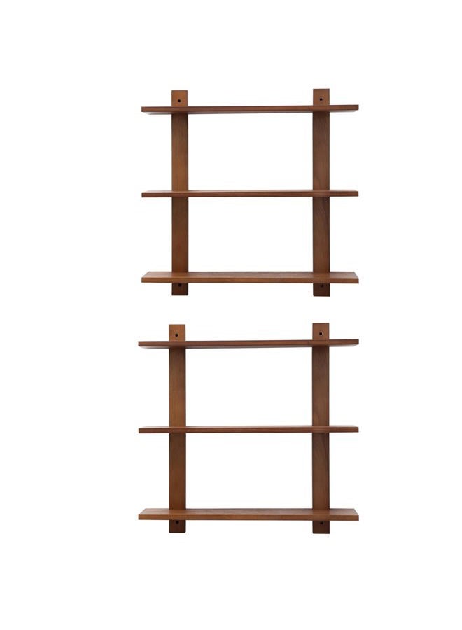 PHOENANCEE 3 Tier Floating Shelves,Long Wall Shelf,Over The Toilet Shelves Bathroom Hanging Display Storage Rustic for Living Room Bedroom Kitchen Office Coffee Bar Decor Decorative,24 Inch,2 Pack (Walnut) - Image 1