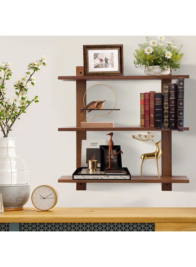 PHOENANCEE 3 Tier Floating Shelves,Long Wall Shelf,Over The Toilet Shelves Bathroom Hanging Display Storage Rustic for Living Room Bedroom Kitchen Office Coffee Bar Decor Decorative,24 Inch,2 Pack (Walnut) - Image 2