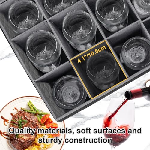 homyfort Wine Glass Storage Box, China Storage Containers with Dividers, Stemware Storage Case Holds 12 Wine Glass or long stem Crystal Glassware with Handles, Hard Shell and Stackable (Grey) - Image 2