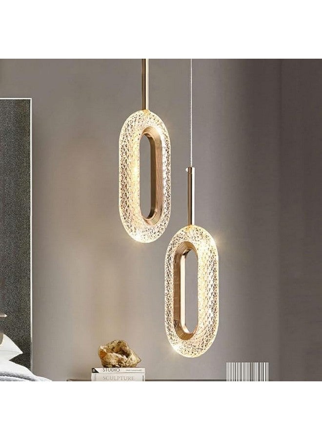 The Decor Wick مصباح سقف طويل على شكل بيضاوي بتصميم عصري من ديكور ويك مع لمبات LED لامعة باللون الذهبي الكريستالي - 3 ألوان متغيرة - Image 4