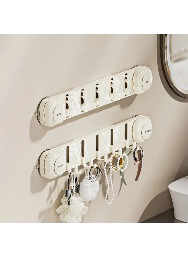 Cream White Rotatable Suction Cup Hook Wall Mounted Bathroom Organizer For Towels - Image 4