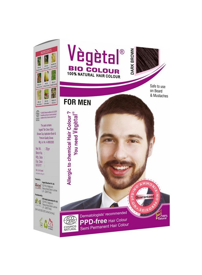فيجيتال صبغة نباتية حيوية - تجربة لون شعر لحية بني غامق طبيعي للرجال | خالية من الأمونيا، وخالية من مادة PPD، وعضوية بنسبة 100%، وأعشاب | صبغة لحية آمنة وفعالة | مجموعة كاملة متضمنة | 25 جرام لكل منها - Image 1