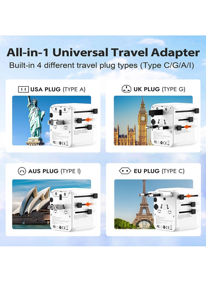 TIKNIA 35W GaN Universal Travel Adapter, International Power Adapter with Extra 2 Prong AC Outlet, 5 USB Ports (3 USB C), Worldwide Plug Adaptor for US to Europe UK Australia Ireland UAE (White)  - Image 3