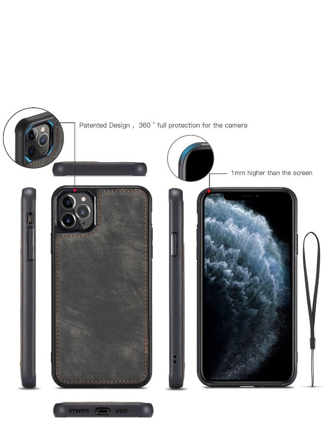 Case for iPhone 13/13 Pro/13 Pro Max/13 Mini, Zipper Wallet Kickstand Leather Card Protector Cover with Adjustable Removable Strap, Black, 13 6.1"  - Image 3