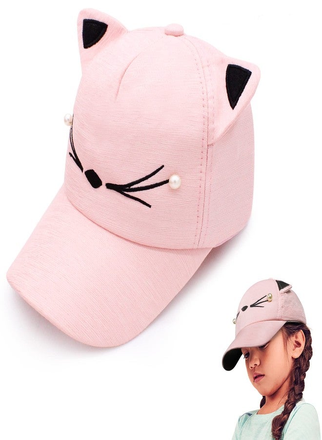VRITRAZ Polyester Cat Cartoon Character Printed Little Cap for Kids, Baby Girls & Boys 3-12 Years (Pink) - Image 1