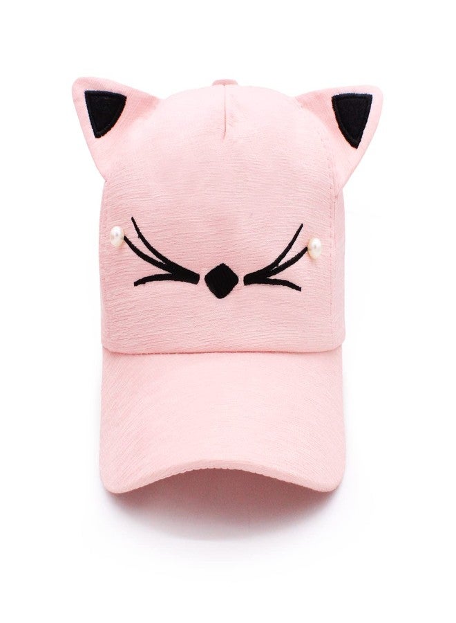 VRITRAZ Polyester Cat Cartoon Character Printed Little Cap for Kids, Baby Girls & Boys 3-12 Years (Pink) - Image 4