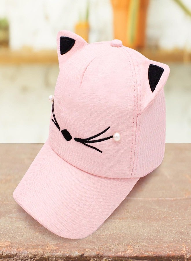 VRITRAZ Polyester Cat Cartoon Character Printed Little Cap for Kids, Baby Girls & Boys 3-12 Years (Pink) - Image 3