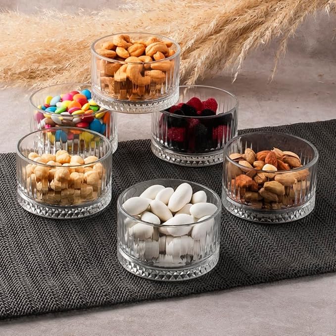 Red-Rubby Crystal Bowls Set for Kitchen Prep, Glass Pinch Bowls for Cooking and Serving, Great for Salad, Sauce, Dipping, Dessert and Side Dishes, Set of 6 - Image 1