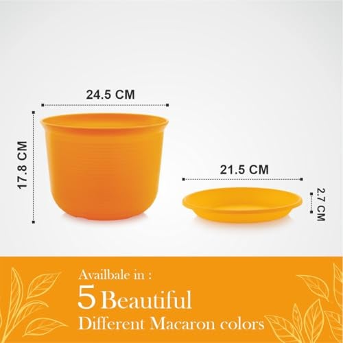 INKULTURE 10 Inch Plastic Round Flower Pots with Tray for Home Planters, Terrace, Garden Etc | Pack of 05 | Yellow | for Home Indoor & Outdoor Gardening Plants - Image 3