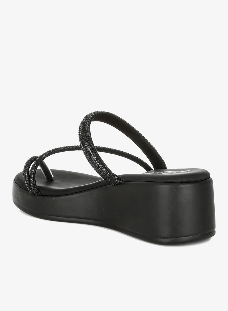 London Rag Black Toe Loop Slip On Rhinestone Sandals in Black for Women | Best Price UAE