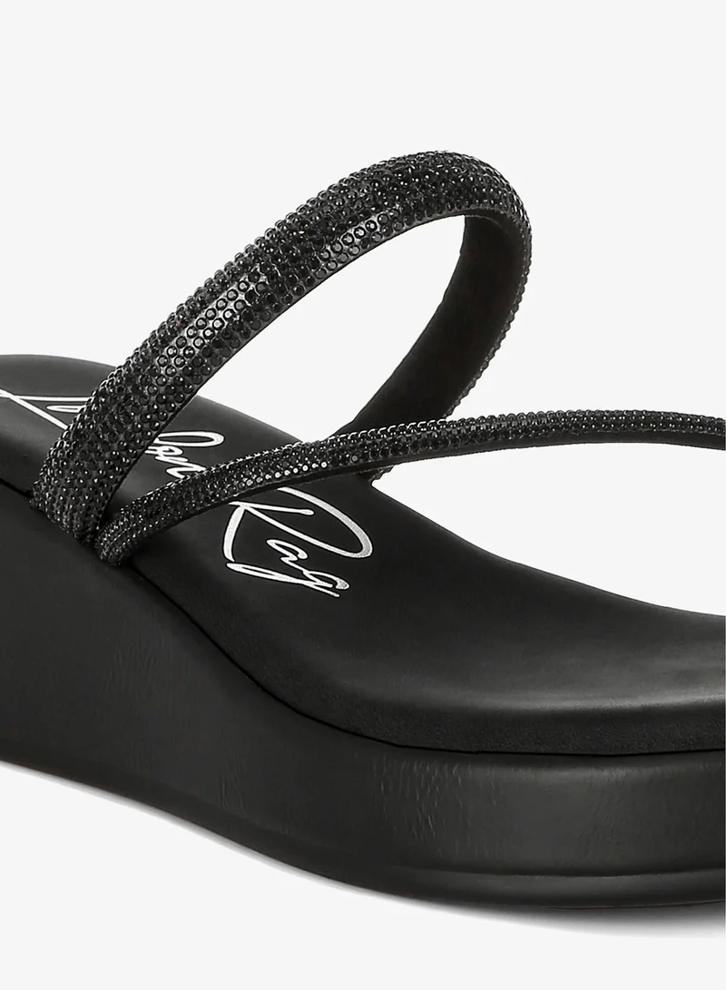 London Rag Black Toe Loop Slip On Rhinestone Sandals in Black for Women | Best Price UAE