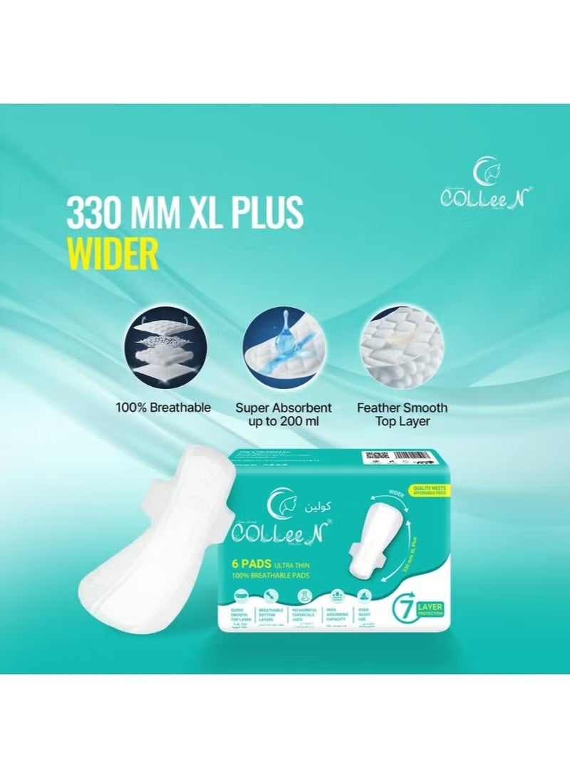 Colleen Ultra Thin 100% Breathable XL Pads 330 MM Heavy Flow Over Night Use 6Pads - Image 5