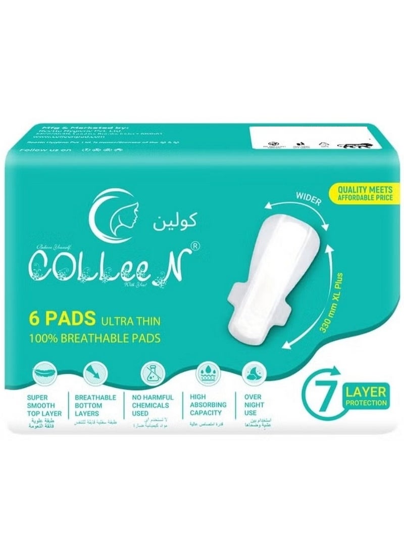 Colleen Ultra Thin 100% Breathable XL Pads 330 MM Heavy Flow Over Night Use 6Pads - Image 1