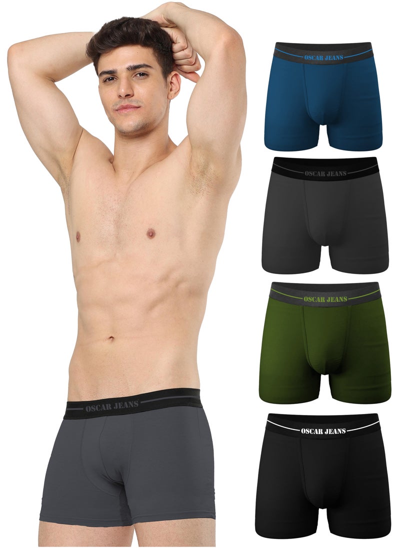OSCAR JEANS Pack of 4 Platinum Collection Men's Underwear Boxer Cotton Bamboo Lycra Soft Breathable Perfect for Gym Sports Athletics  - Image 1