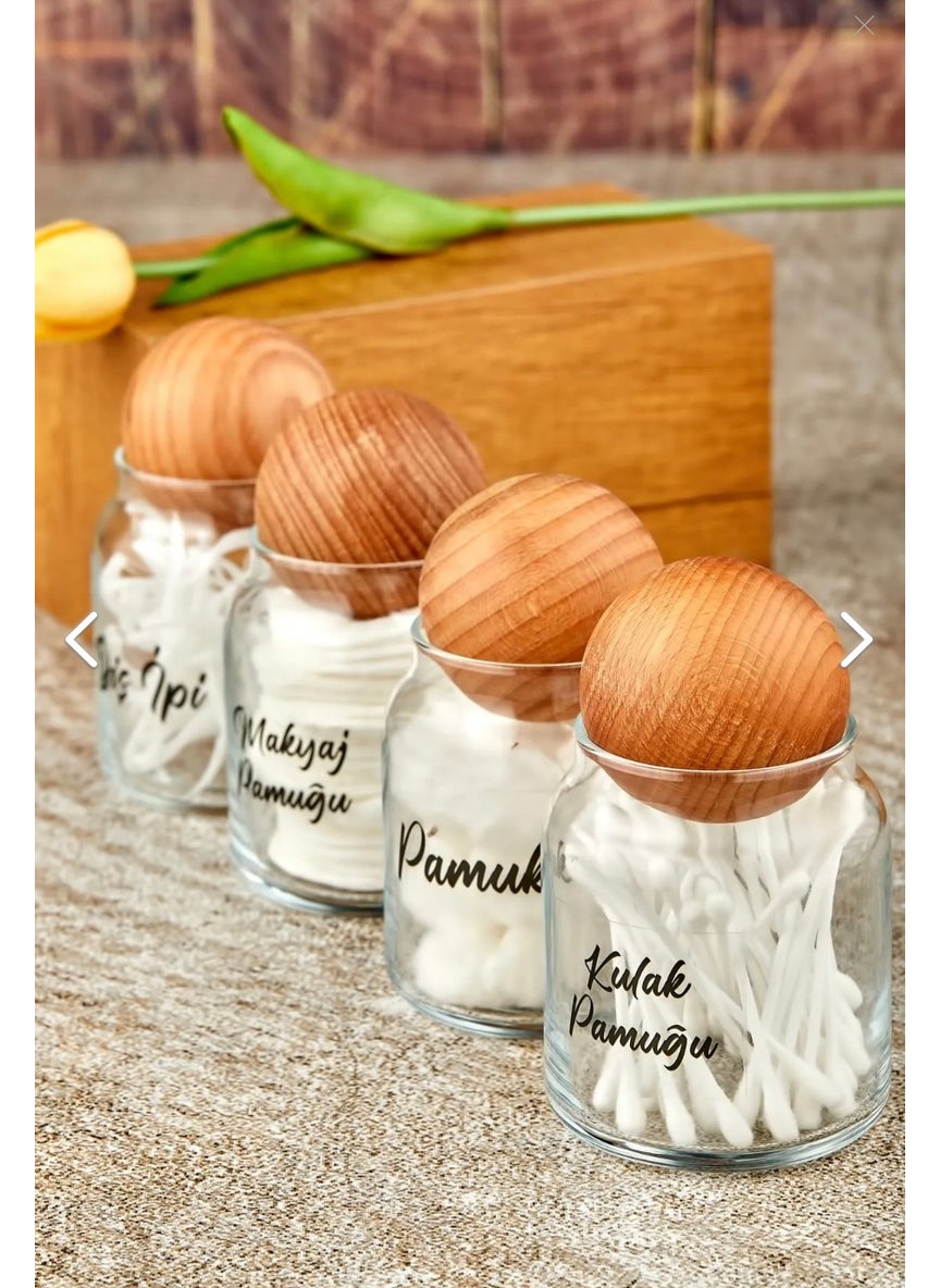 Fbz Home 4-Piece 300 ml Glass Cotton Buds with Ball Caps & Make-up Cotton & Dental Floss & Cotton Holder  - Image 2