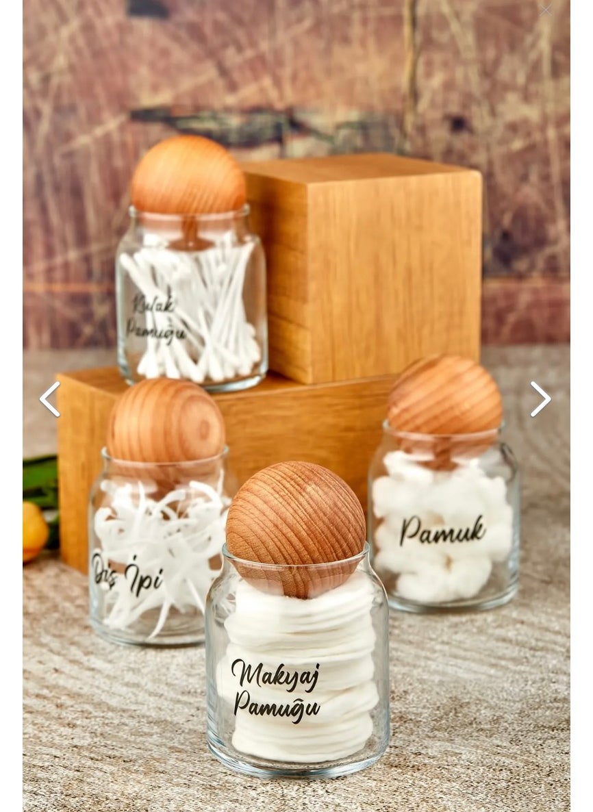 Fbz Home 4-Piece 300 ml Glass Cotton Buds with Ball Caps & Make-up Cotton & Dental Floss & Cotton Holder  - Image 3