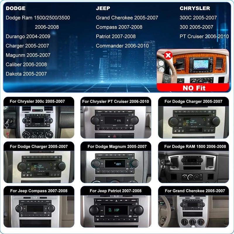 Aitrenlu Radio Upgrade for Dodge Ram 1500/2500/3500 2006-2008, Jeep Compass Patriot 2007-2008, Grand Cherokee 2005-2007, Chrysler 300/300c 2005-2007, Wireless CarPlay Android 6.86" Stereo Back Camera WiFi GPS - Image 2