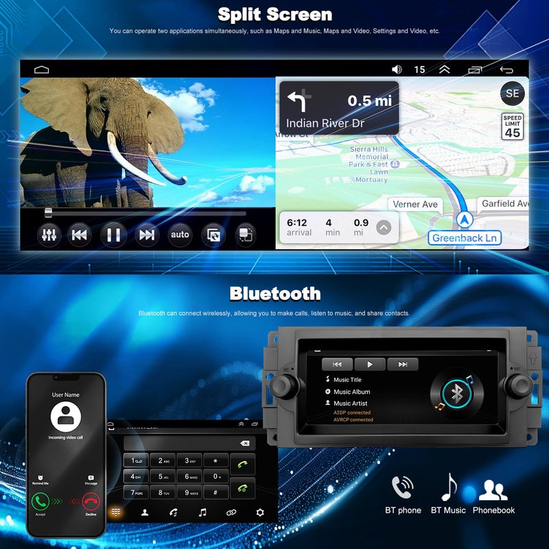 Aitrenlu Radio Upgrade for Dodge Ram 1500/2500/3500 2006-2008, Jeep Compass Patriot 2007-2008, Grand Cherokee 2005-2007, Chrysler 300/300c 2005-2007, Wireless CarPlay Android 6.86" Stereo Back Camera WiFi GPS - Image 5