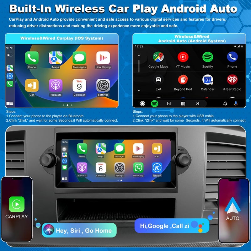 Aitrenlu Radio Upgrade for Dodge Ram 1500/2500/3500 2006-2008, Jeep Compass Patriot 2007-2008, Grand Cherokee 2005-2007, Chrysler 300/300c 2005-2007, Wireless CarPlay Android 6.86" Stereo Back Camera WiFi GPS - Image 3