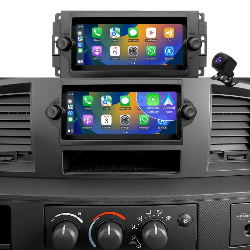 Aitrenlu Radio Upgrade for Dodge Ram 1500/2500/3500 2006-2008, Jeep Compass Patriot 2007-2008, Grand Cherokee 2005-2007, Chrysler 300/300c 2005-2007, Wireless CarPlay Android 6.86" Stereo Back Camera WiFi GPS - Image 1