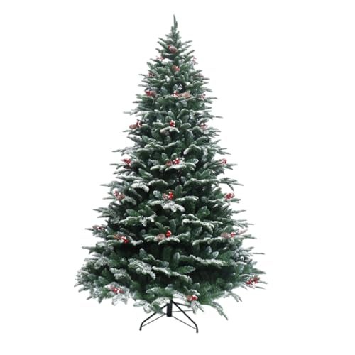 fizzytech 6 Feet Premium PE & PVC Pine Artificial Christmas Tree with 1067 Tips, Snow-Flocked, Red Berries & Pinecones Easy Assembly Metal Stand Christmas Decoration for Home (Snow Flake Tree 6ft) - Image 1