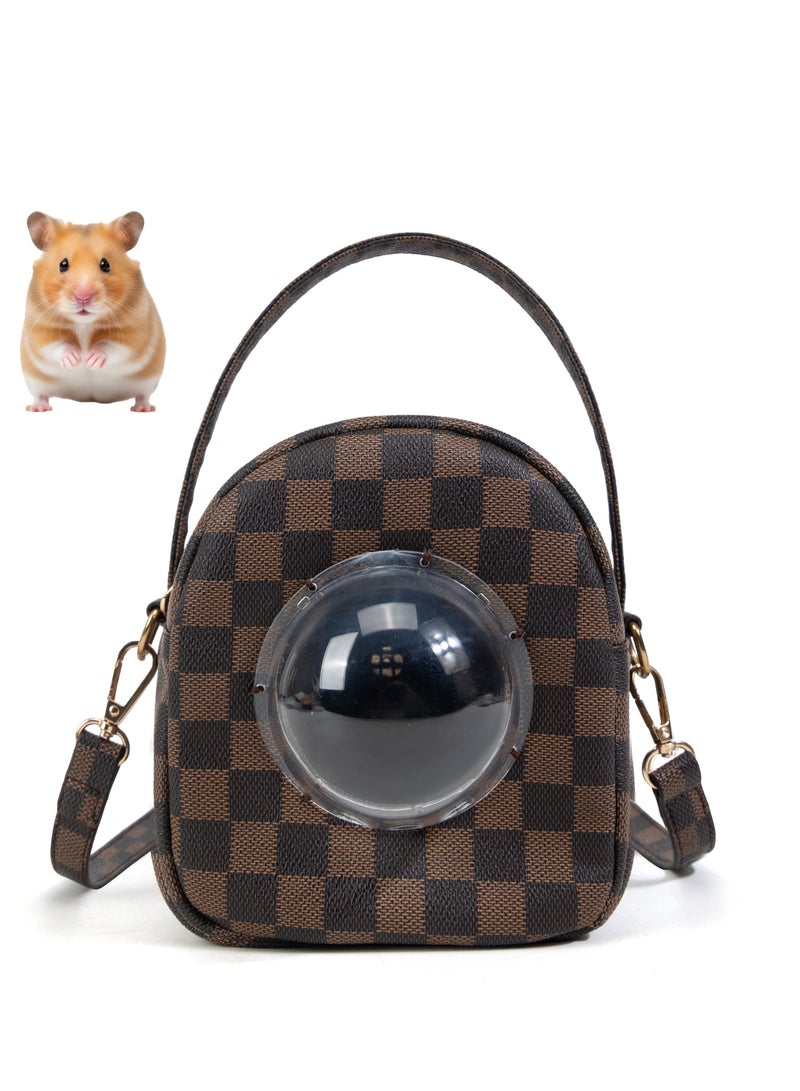McmhyingPop Hamster Pet Carrier Bag, PU Space Capsule Bubble Window Portable Outgoing Travel Pet Handbags for Small Animal Guinea Pig Bird, Brown - Image 1