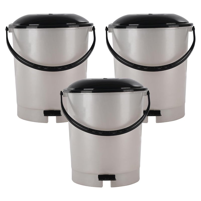 Kuber Industries Pack of 3 Plastic Dustbin for Home with Pedal Lid Handle 10 Ltr Dustbin for Kitchen Bathroom Office Garbage Bin for Wet or Dry Waste Check Dhakkan White - Image 1